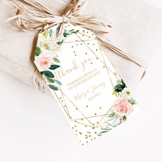 Greenery & Gold Geometric Elegant Floral Hartelijk Cadeaulabel