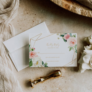 Greenery & Gold Geometric Elegant Floral Rsvp Card