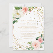 Greenery & Gold Geometric Elegant Floral Wedding Kaart (Voorkant)