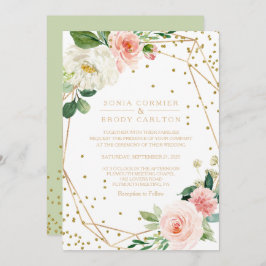 Greenery & Gold Geometric Elegant Floral Wedding Kaart