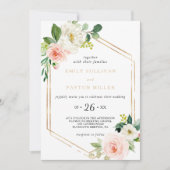 Greenery & Gold Geometric Elegant Floral Wedding Kaart (Voorkant)