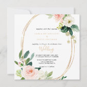 Greenery & Gold Geometric Elegant Floral Wedding Kaart (Voorkant)