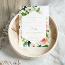 Greenery & Gold Geometric Elegant Floral Wedding Kaart