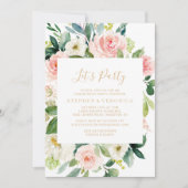 Greenery & Gold Geometric Elegant Let's Party Kaart (Voorkant)