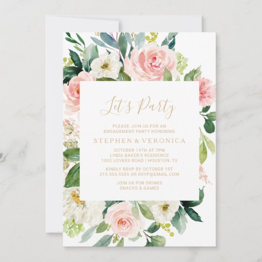 Greenery & Gold Geometric Elegant Let's Party Kaart (Voorkant)