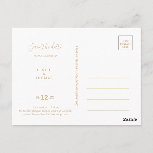 Greenery & Gold Geometric Elegant Save the Date Briefkaart (Achterkant)
