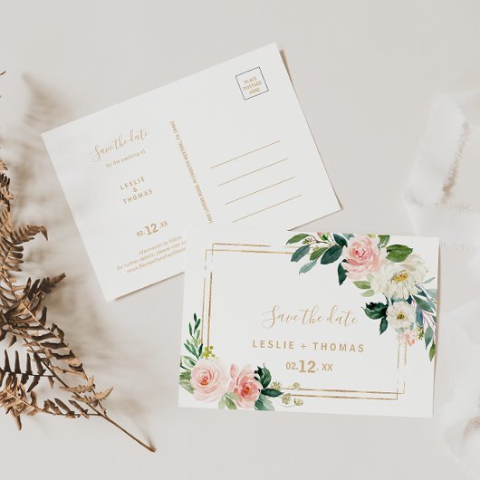 Greenery & Gold Geometric Elegant Save the Date Briefkaart