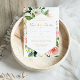 Greenery & Gold Geometric Elegant Spain Wedding Kaart