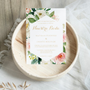 Greenery & Gold Geometric Elegant Spain Wedding Kaart