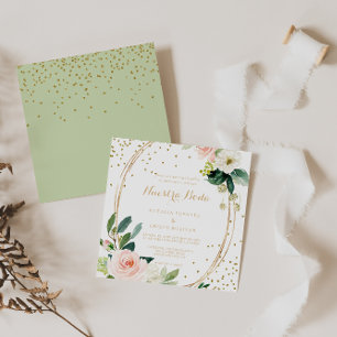 Greenery & Gold Geometric Elegant Spain Wedding Kaart