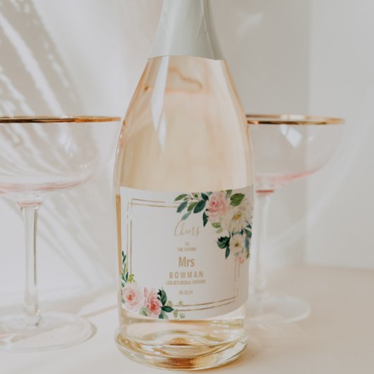 Greenery & Gold Geometric Elegant Vrijgezellenfees Sparkling Wijnetiket