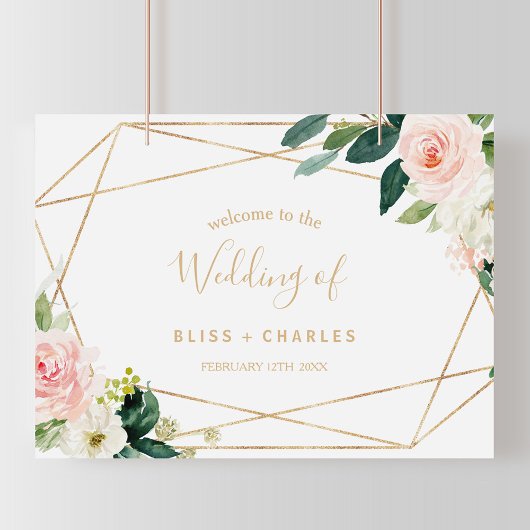 Greenery & Gold Geometric Elegant Welkomsthuwelijk Poster