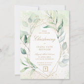 Greenery Gold Geometric Eucalyptus Christening Kaart (Voorkant)