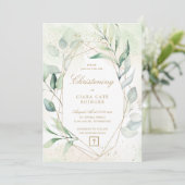 Greenery Gold Geometric Eucalyptus Christening Kaart (Staand voorkant)