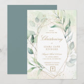 Greenery Gold Geometric Eucalyptus Christening Kaart (Voorkant / Achterkant)