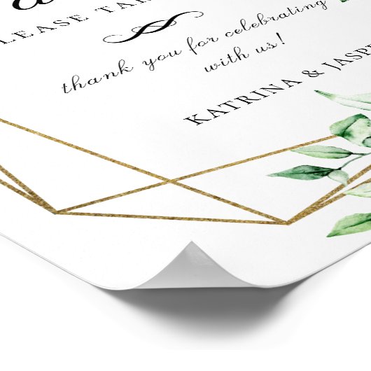 Greenery Gold Geometric Favor Wedding Sign Poster (Hoek)