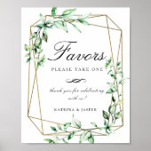 Greenery Gold Geometric Favor Wedding Sign Poster (Voorkant)