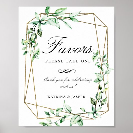 Greenery Gold Geometric Favor Wedding Sign Poster (Voorkant)