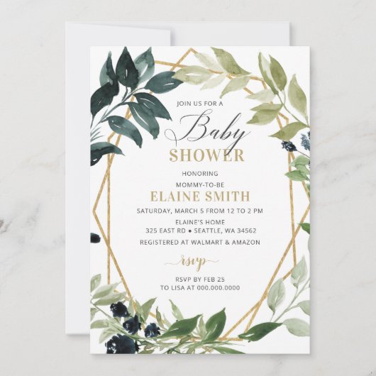Greenery Gold Geometric Gender Neutral Baby shower Kaart (Voorkant)