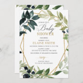 Greenery Gold Geometric Gender Neutral Baby shower Kaart (Voorkant / Achterkant)