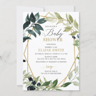 Greenery Gold Geometric Gender Neutral Baby shower Kaart
