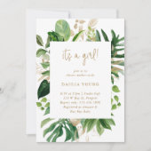 Greenery Gold Geometric Girl Tropisch Baby shower Kaart (Voorkant)