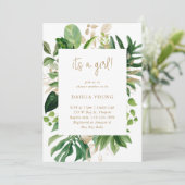 Greenery Gold Geometric Girl Tropisch Baby shower Kaart (Staand voorkant)
