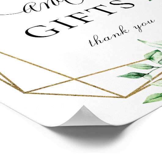 Greenery Gold Geometric Kaart Gifts Sign Poster (Hoek)