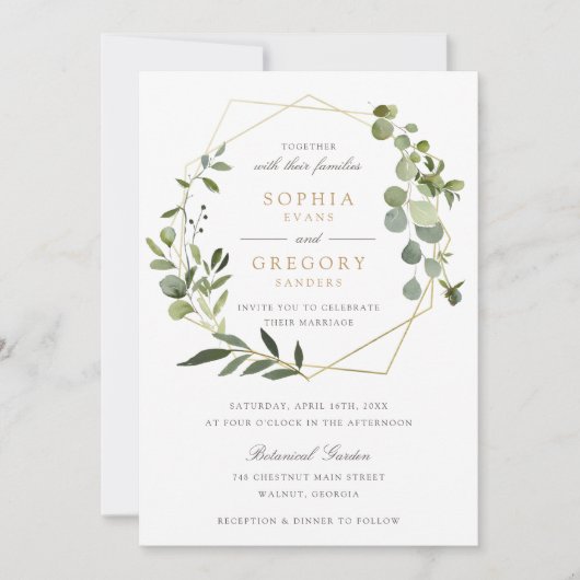 Greenery Gold Geometric Lijst Elegant Wedding Kaart (Voorkant)