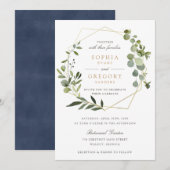 Greenery Gold Geometric Lijst Elegant Wedding Kaart (Voorkant / Achterkant)