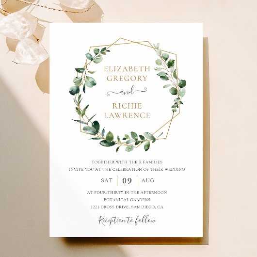 Greenery Gold Geometric Lijst Elegant Wedding Kaart
