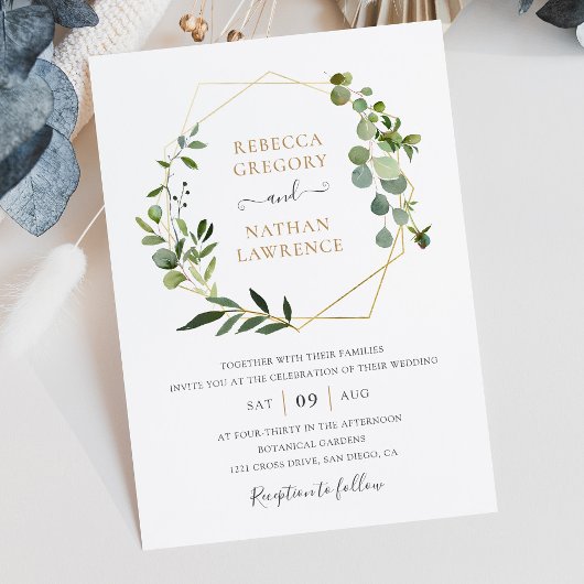 Greenery Gold Geometric Lijst Elegant Wedding Kaart