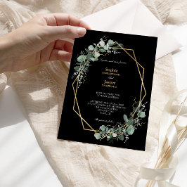 Greenery Gold Geometric Lijst Simple Black Wedding Kaart