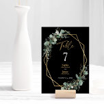 Greenery Gold Geometric Lijst Simple Black Wedding Kaart<br><div class="desc">Dit grove gouden geometrische lijst met een eenvoudig zwarte trouwtafel-nummerontwerp biedt een eenvoudige mix en past coördinerende stijlen in zwart-wit aan met delicate grijze elementen, waardoor je gemakkelijk kunt floreren rond eenvoudige, gesofisticeerde typografie en een prachtig, minimaal calligrafisch script. De waterverf eucalyptus en andere botanische bladeren zijn prachtig doorheen, met...</div>