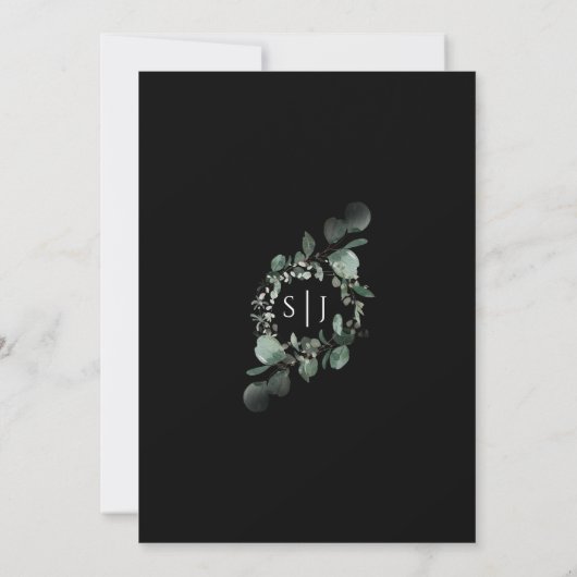 Greenery Gold Geometric Lijst Simple Black Wedding Kaart (Achterkant)