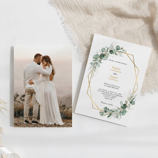 Greenery Gold Geometric Lijst Simple Photo Wedding Kaart