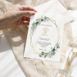 Greenery Gold Geometric Lijst Simple Wedding Kaart<br><div class="desc">Dit grove gouden geometrische lijst met een eenvoudig huwelijksuitnodigingsontwerp biedt een eenvoudige mix en past coördinerende stijlen in zwart-wit aan met delicate groene elementen, waardoor een fraaie bloei ontstaat rond eenvoudige, geavanceerde typografie en een prachtig, minimaal kalligrafiekscript. De waterverf eucalyptus en andere botanische bladeren zijn prachtig doorheen, met donkere smaragd...</div>