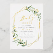 Greenery Gold Geometric Rustic Baby shower Folie i Folie Uitnodiging (Voorkant)