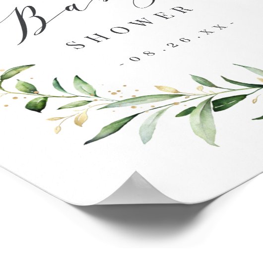Greenery Gold Geometric Rustic Baby shower Poster (Hoek)