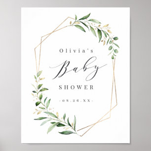 Greenery Gold Geometric Rustic Baby shower Poster