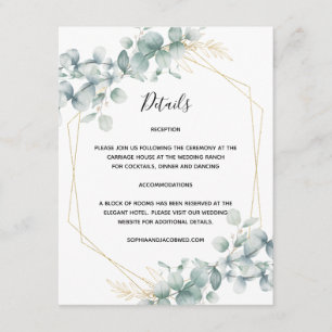 Greenery Gold Geometric Rustic Eucalyptus Wedding Informatiekaartje
