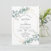 Greenery Gold Geometric Rustic Eucalyptus Wedding Kaart (Staand voorkant)