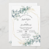 Greenery Gold Geometric Rustic Eucalyptus Wedding Kaart (Voorkant / Achterkant)
