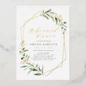 Greenery Gold Geometric Rustic Rehearsal Dinner Folie Uitnodiging (Voorkant)