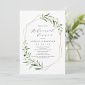Greenery Gold Geometric Rustic Rehearsal Dinner Kaart (Staand voorkant)