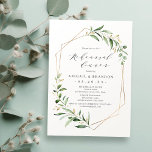 Greenery Gold Geometric Rustic Rehearsal Dinner Kaart<br><div class="desc">Moderne uitnodiging voor het uitoefenen van een greenery repetitief diner was voorzien van een rustige waterverf botanische foliage greenery en faux gouden bladbladeren en geometrische lijsten,  met trendy 'repesal diner'-script,  eenvoudig en elegant,  geweldig voor een groene en gouden zomerse bruiloft,  botanische lentuin. Alle overeenkomende stukken in collectie bekijken</div>