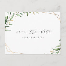 Greenery Gold Geometric Rustic Save the Date