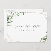 Greenery Gold Geometric Rustic Save the Date Aankondigingskaart (Voorkant / Achterkant)