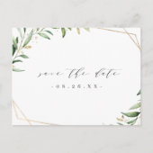 Greenery Gold Geometric Rustic Save the Date Aankondigingskaart (Voorkant)