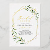 Greenery Gold Geometric Rustic Vrijgezellenfeest Folie Uitnodiging (Voorkant)